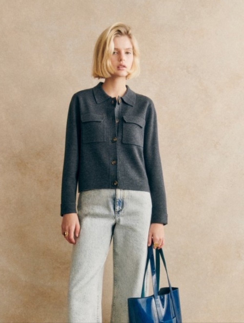 NWT Sezane Betty Cardigan - Charcoal Grey - Picture 2 of 2